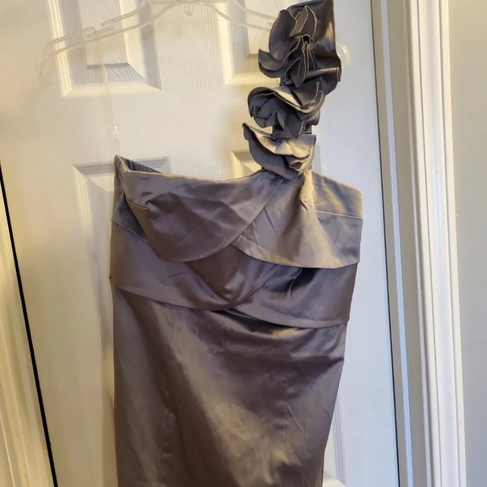 Maurices sz 9/10, metallic gray/pewter, one-shoulder, satin cocktail dress. Nwt.